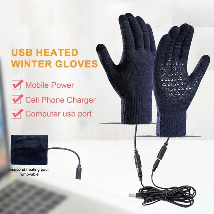 Grey - TENGOO Winter Electric Heated Gloves USB Rechargeable Electric Heated Gloves Warm Gloves for
