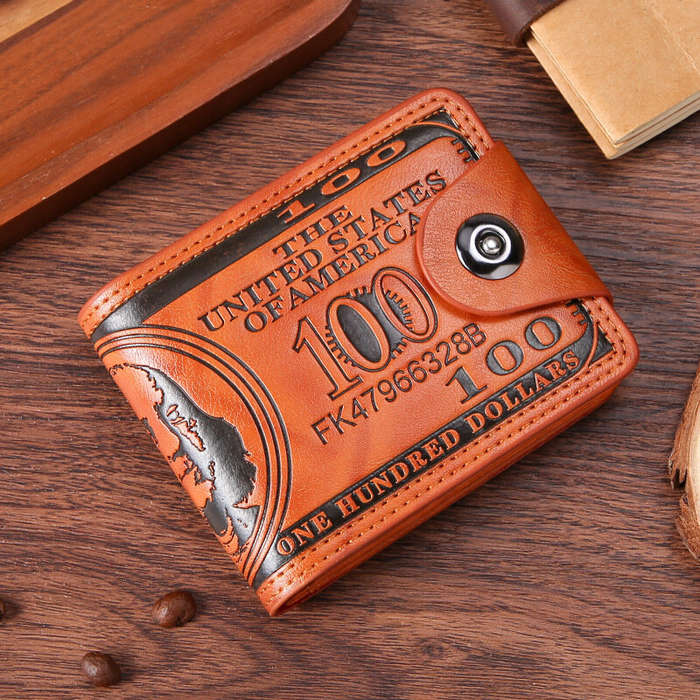 Brown - Men's PU Leather Wallet With Fashion Embossed Dollar Design, Business Casual Card Holder Cas
