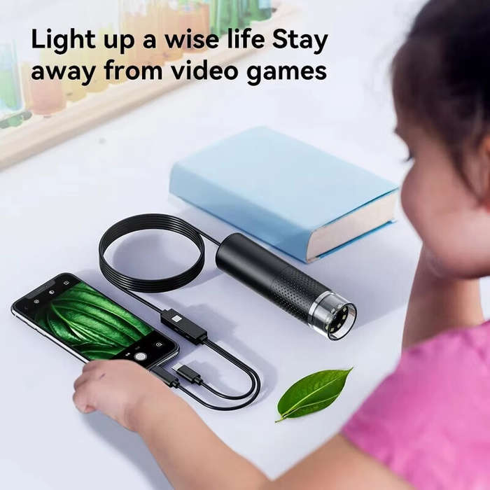 Black - Handheld Digital Microscope 1600x Magnification 2MP 8 LED USB Coin Magnifier Compatible with