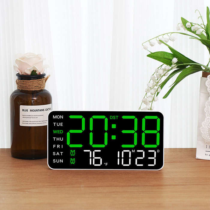 White+Blue - Multi-function LED Digital Wall Clock Borderless Electronic Clock Multifunctional Hangi