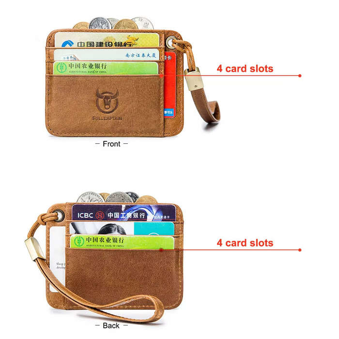 Coffee - BULLCAPTAIN Men's Genuine Leather Credit Card Holder Mini RFID Protection Card Bag Thin Coi
