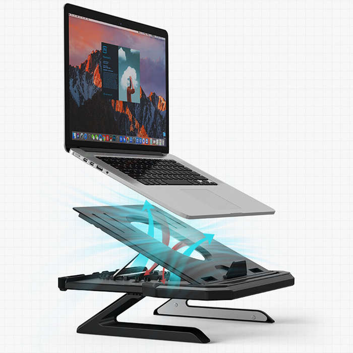 Black - 9001-RGB-BK Double-layer RGB Laptop Holder Heat Dissipation Lifting Stand 9-level Lifting Ad