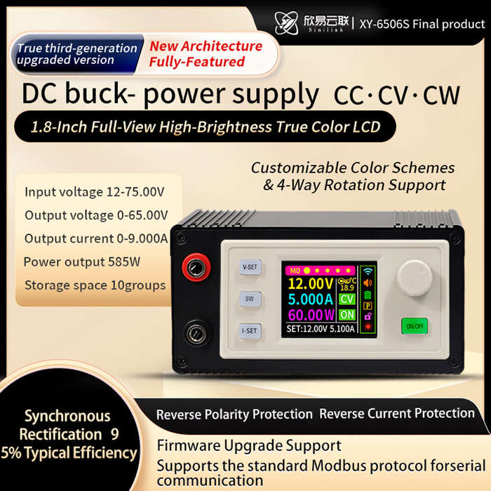 With Case - Sinilink XY-6506S DC Buck-Boost Power Supply 65V 390W Power Converter for Solar Charging