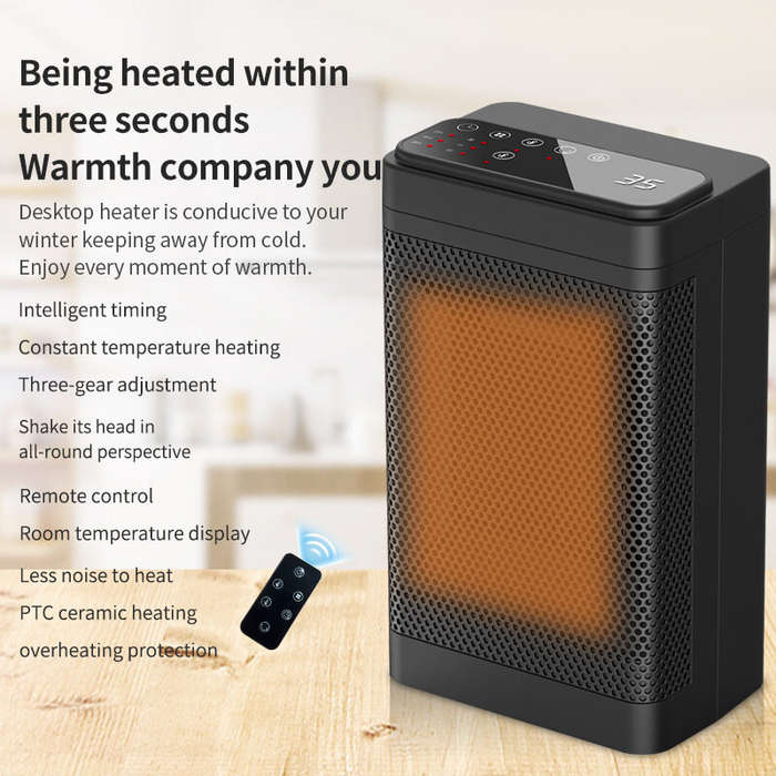 US - 1500W Remote Control Space Heater 3 Gear PTC Ceramic Heating Long-Range Remote Adjustable Therm