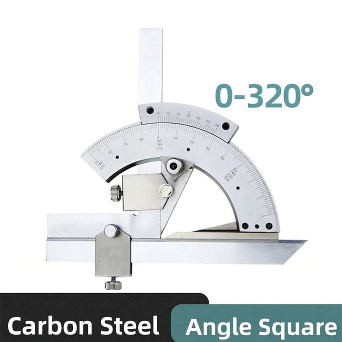 Silver - Universal Angle Ruler 0-320 Degrees High Precision No Parallax Carbon Steel Chrome Plated L