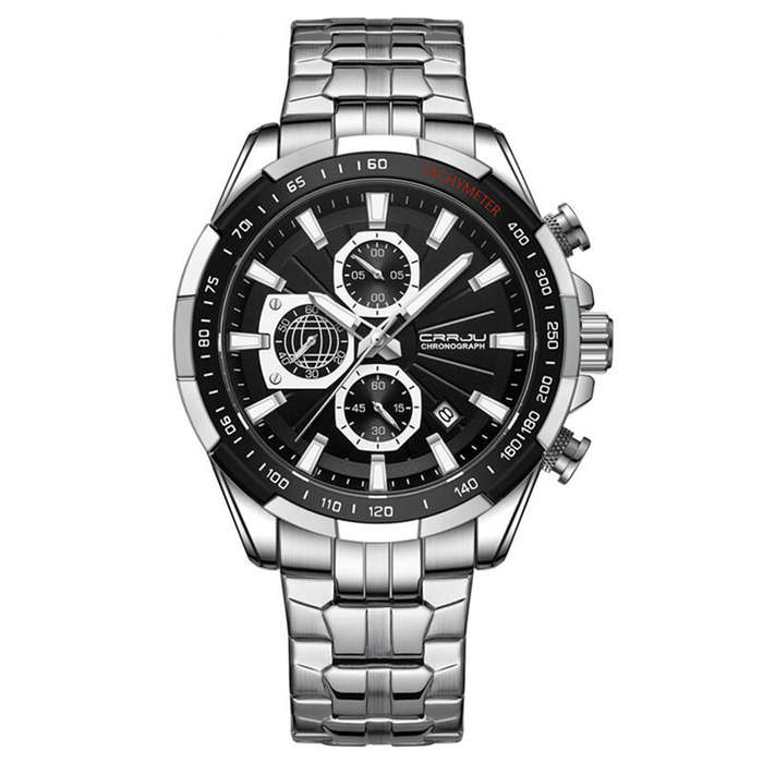Green - CRRJU Business Men's Watches Fashion Luxury Stainless Steel Quartz Watches Waterproof Chrono