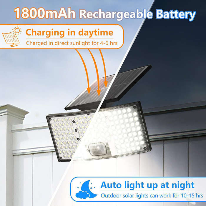 146LED - 146LED Solar Flood Light with Motion Sensor Split Design 3 Modes Outdoor Security Lighting