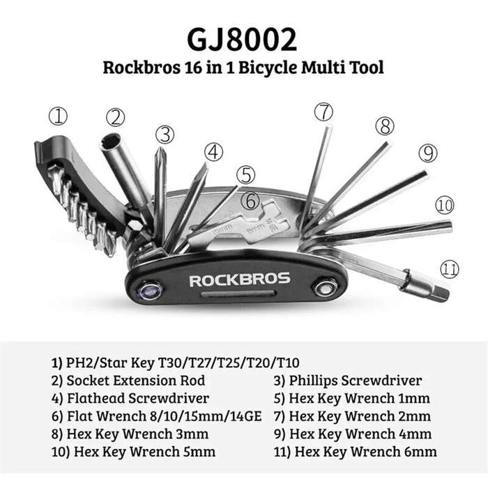 Black - ROCKBROS GJ8002 16 in 1 Bike Multitools Mountain Bicycle Tools Sets Bike Bicycle Repair Tool