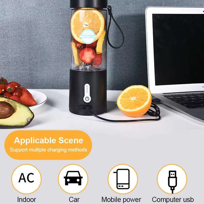 Black - 530ML Powerful Portable Blender for Smoothies Shakes USB Rechargeable Food Processor Fruit M