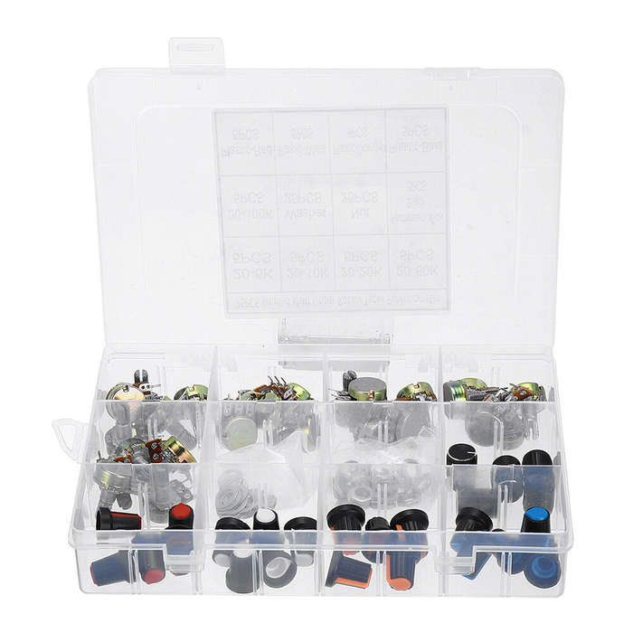 75 Potentiometers B5K B10K B20K B50K B100K ohm Knurled Shaft Single Linear Rotary Cone Volume Contro