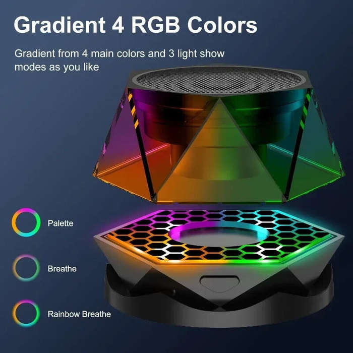 Black - HS-001Y Mini Magnetic Base bluetooth Speaker Portable Subwoofer Speaker Stereo Sound RGB Lig