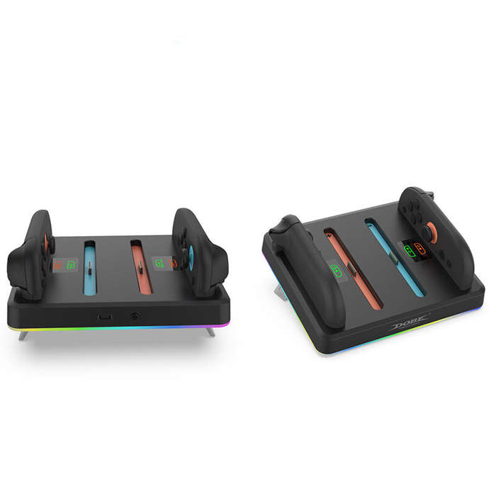Black - DOBE TNS-3160 Switch2 4-Controller Charging Dock RGB Lighting Wall Mountable Gaming Accessor