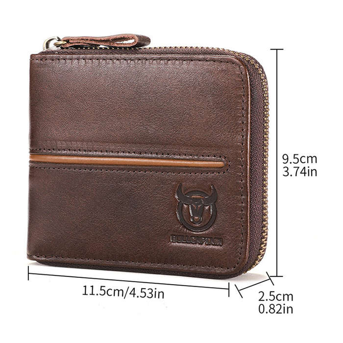 Black - BULLCAPTAIN Men's Genuine Leather Wallet Horizontal Zipper Multi-card Design Business Card H