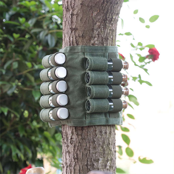 Khaki - IPRee Reliable Outdoor Camping Spice Bottle Storage Bag Free with 9pcs Glass Spice Bottle St