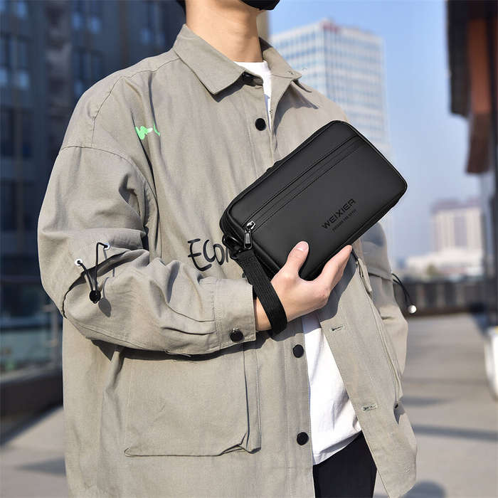 Black - WEIXIER Mens Simple Fashion Mini Crossbody Bag Large Capacity Waterproof Wear-resistant Zipp
