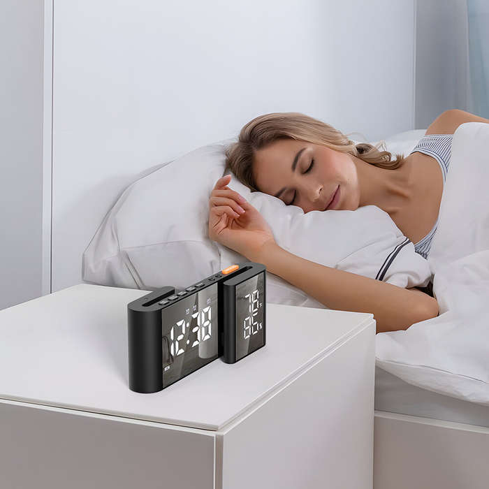 #2 - LCD Digital Desk Wall Alarm Clock with USB Charging Station Dual Screen LED Dimming Temperature