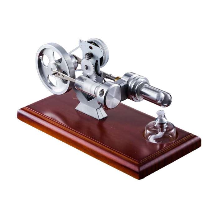 Silver - STARPOWER QX-FD-01 Hot Air Stirling Engine Generator Model Wooden Base Physics Experiment S