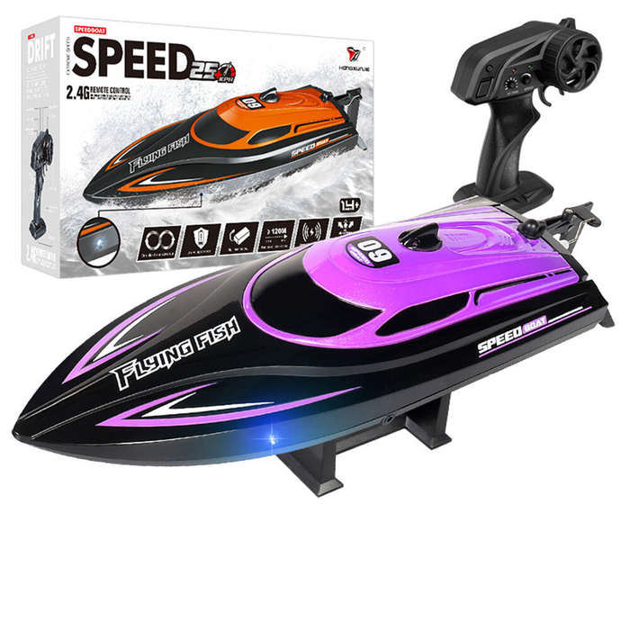 Orange - HXJRC HJ812 2.4G 4CH RC Boat High Speed LED Light Speedboat Waterproof 25km/h Electric Raci