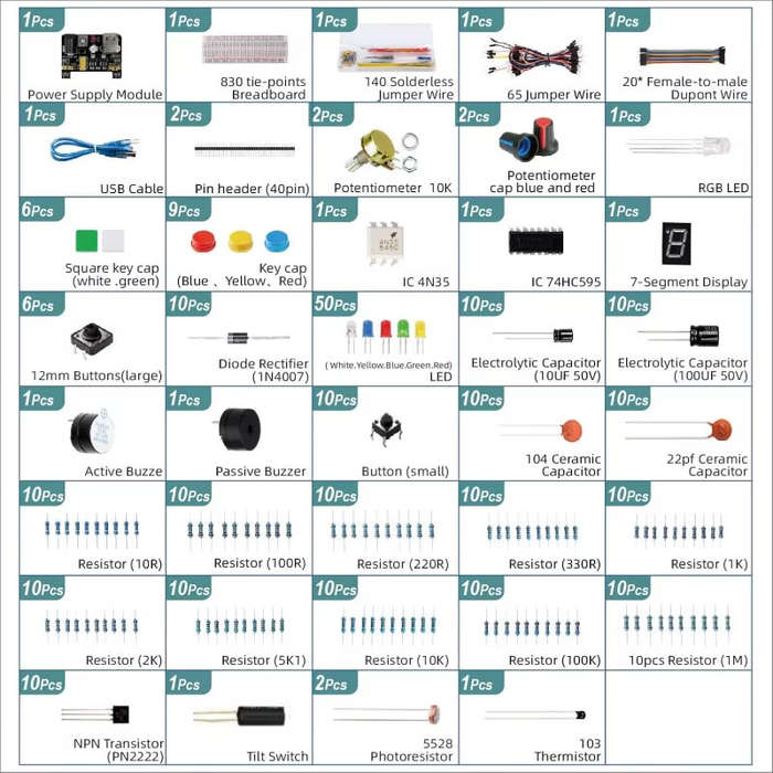 Full Kit - 830 Hole Kit Electronic Components Fun Kit Jumper Potentiometer Compatible with STM32