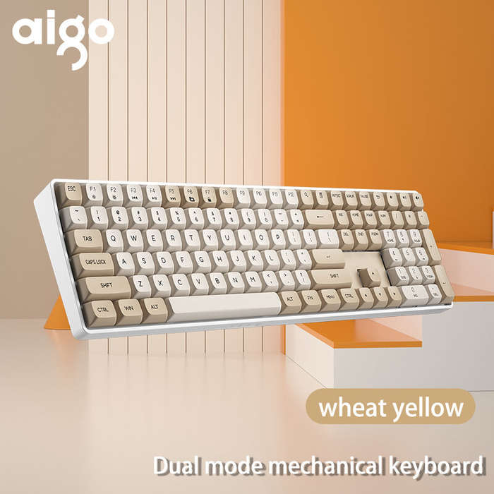 Aigo A108 Gaming Mechanical Keyboard 110 Key Hot Swap 2.4G Wireless Type-c Wired Yellow Switch Recha