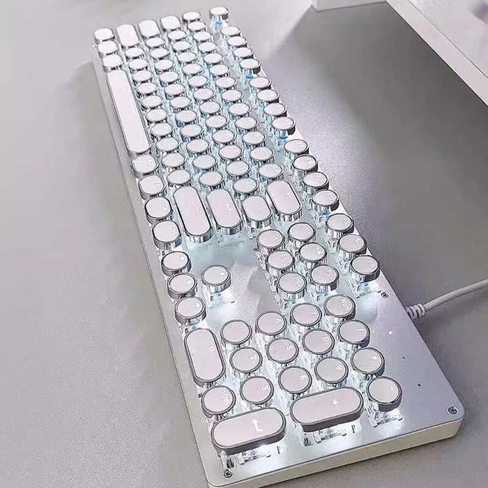 Blue Switch - EWEADN TK100 Punk Typewriter Wired Mechanical Gaming Keyboard 104 Keys RGB Light Ergon