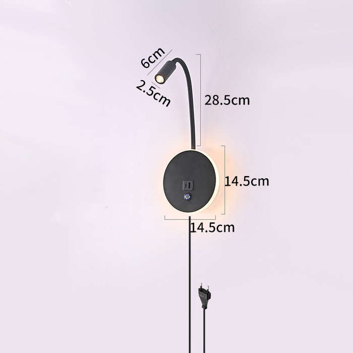 Black - Wall Mounted Reading Lamp with USB Port Bedside Spot light American Style Adjustable Angle M