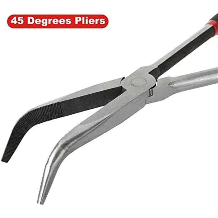 4 PCS - 4PCS Long Needle Nose Pliers Set 11 Inch Carbon Steel with Rubber-Coated Grips for Automotiv