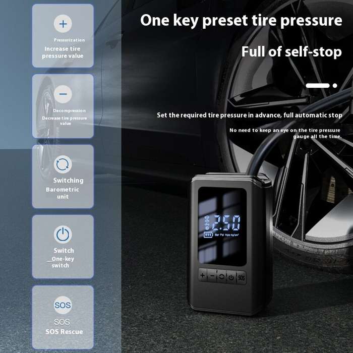 Black - 150PSI Portable Air Compressor for Car Tires with Automatic Shut off Digital Pressure Gauge