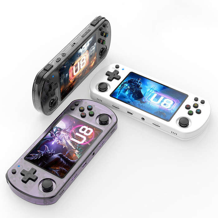 Black - U8 64GB 3000+ Games 4.0-inch IPS Screen Handheld Gaming Console Open Source Linux System Qua