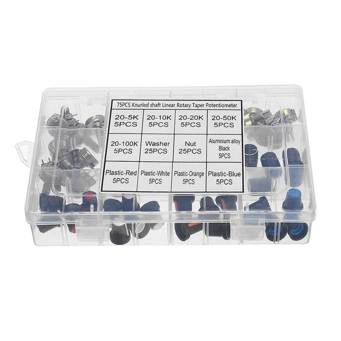 75 Potentiometers B5K B10K B20K B50K B100K ohm Knurled Shaft Single Linear Rotary Cone Volume Contro