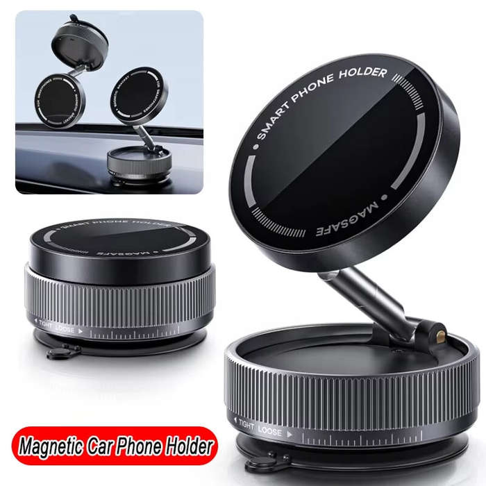 Black - Vacuum Suction Magnetic Phone Holder 360 Degree Rotation Handsfree Magnetic Foldable Phone M