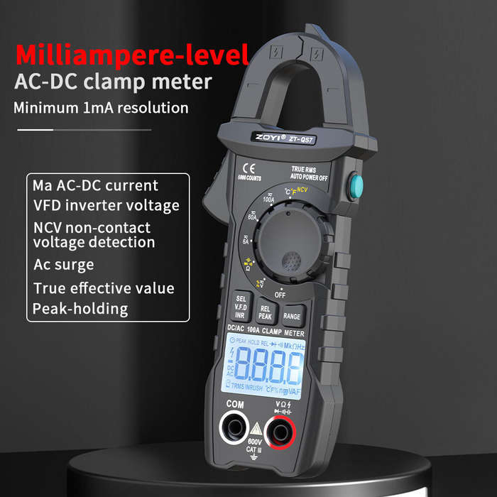 Black - ZT-QS7 Clamp Meter High Precision AC/DC Current Volt Meter with True RMS 6000 Counts Digital