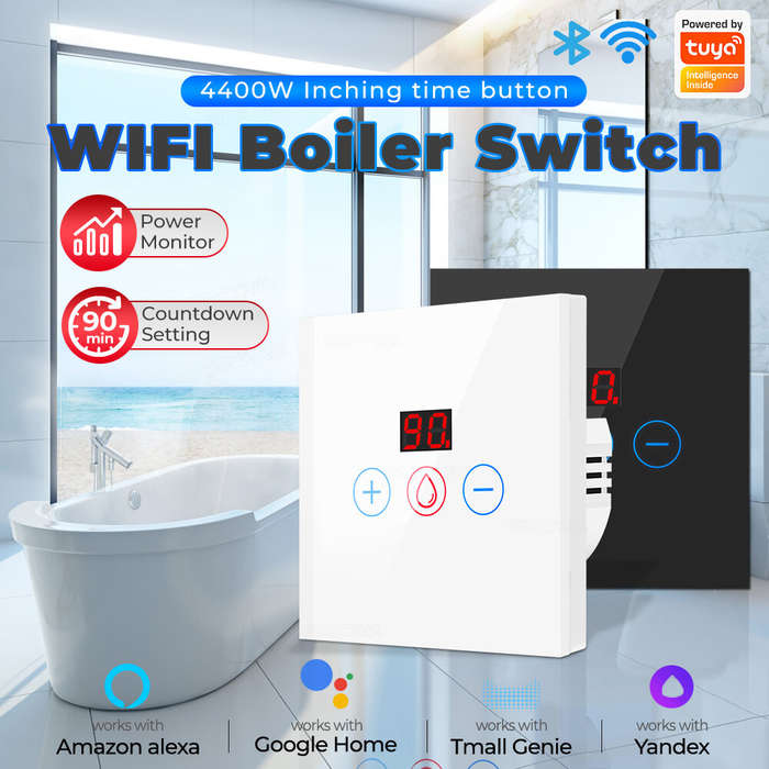 Black - Tuya 20A EU WiFi Smart Water Heater Boiler Switch With Power Monitor Smart Life Control Swit
