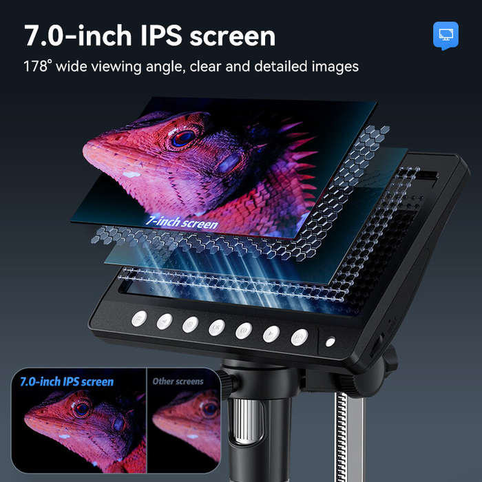 Black - Digital Microscope 50-1200X Magnification 7-Inch 1920*1080P Screen 5MP TYPE-C Port 8 LED for