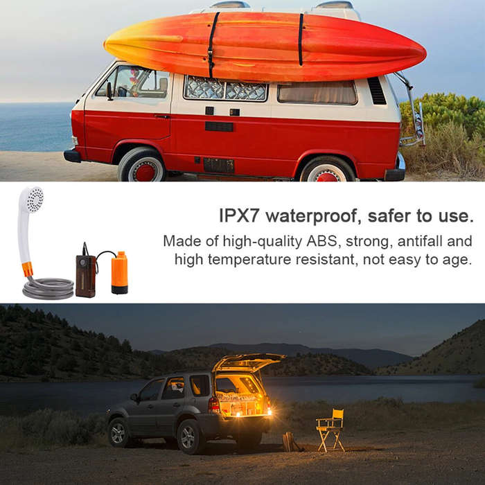 White+Orange - IPRee 3.5-4.5L/min Outdoor Camping Shower Portable Electric Shower Pump IPX7 with LED