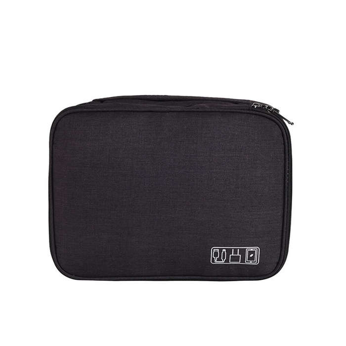 Black - Three Layer Large Capacity Storage Bag Digital Organizer Multifunctional Earphone Charger Da