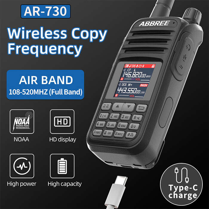 Green - ABBREE AR-730 High-Power Walkie Talkie EU Plug 136-520MHz 256 Channels HD Display Screen NOA