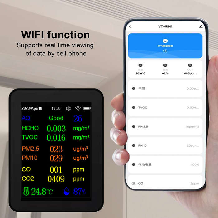 White - 12-in-1 Air Quality Monitor Tuya wifi HCHO CO Formaldehyde Portable Carbon Dioxide Detector