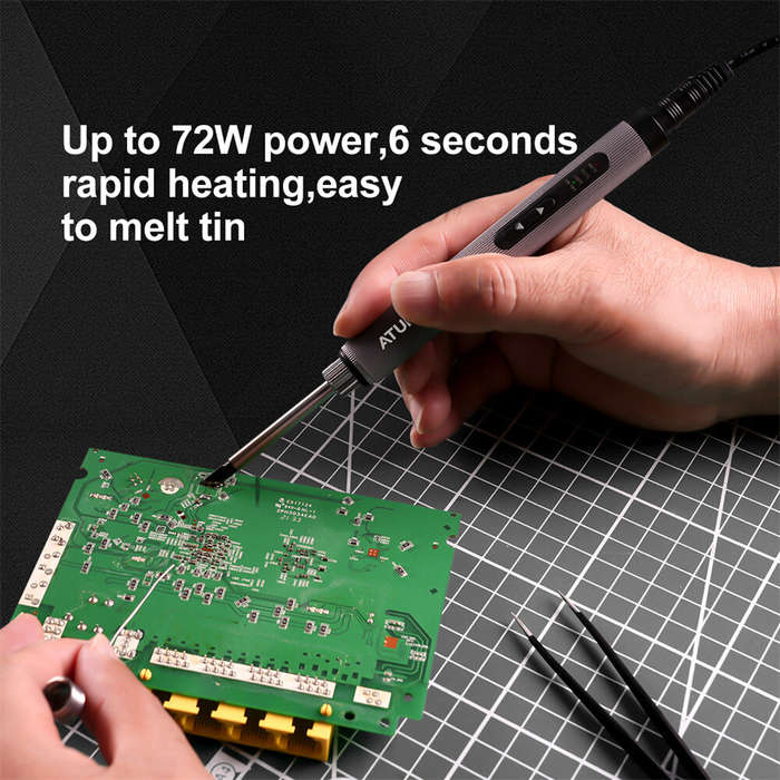 Dark gray - AtuMan EI2 Portable Soldering Iron 72W 9-24V DC 5525 Fast Heating LED Indicator Temperat