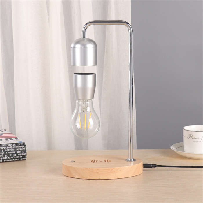 Silver - Levitating LED Light Art Piece Wireless Charging 6 Inch 2-5W Energy Efficient Black/Silver
