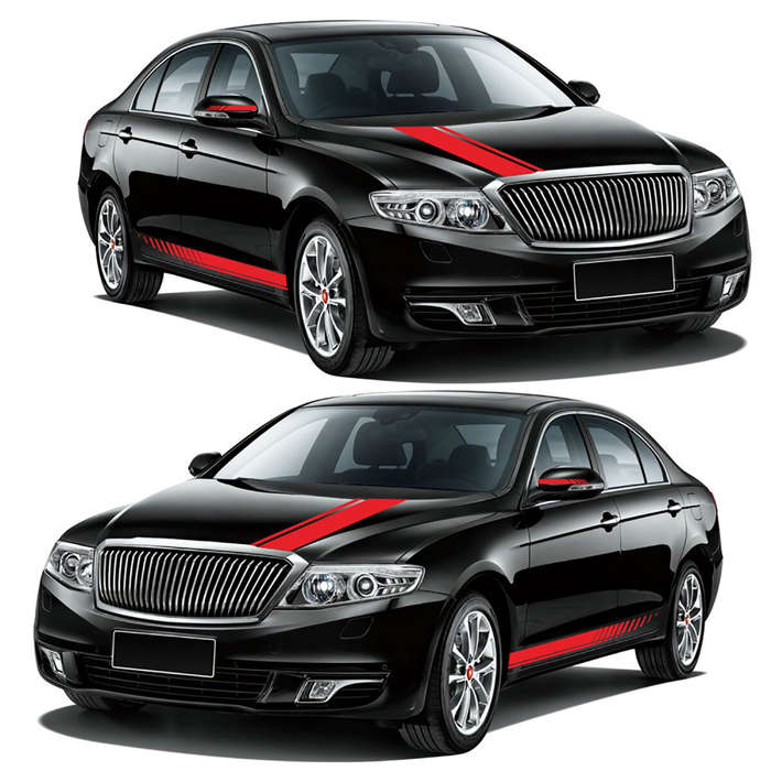 White - 5pcs Car Side Body Stickers Stripe Vinyl Hood Decals Rear View Mirror Vinyl Decoration