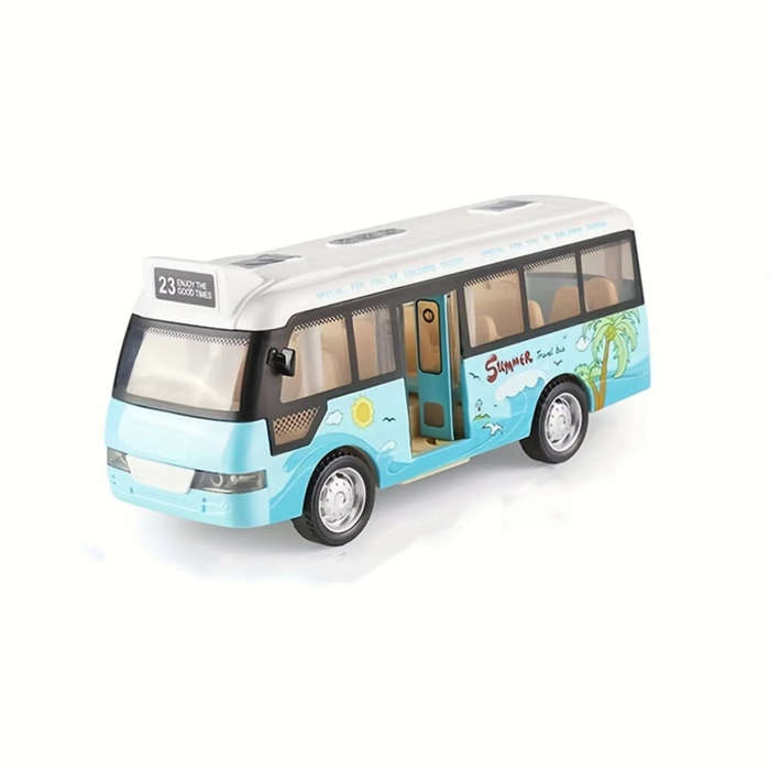Blue - Children's Inertia Toy Car Route 23 City Bus School Bus Model with Sound Light Music Openable