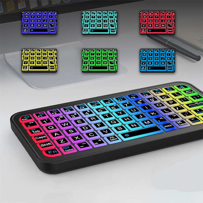 Black - M7 74-keys Wireless bluetooth 5.2 Smart Keyboard with Colorful Backlit Mini Thin Rechargeabl