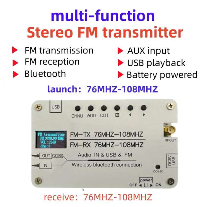 Silver - Multifunction Stereo FM Transmitter 76MHz-108MHz Frequency Range Bluetooth Audio Receiver L
