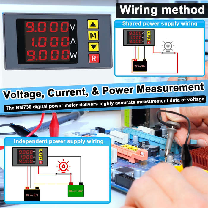 Green - BM730 3in1 Voltage Current Power Meter 4-digit Digital Voltmeter Multifunctional Ammeter wit