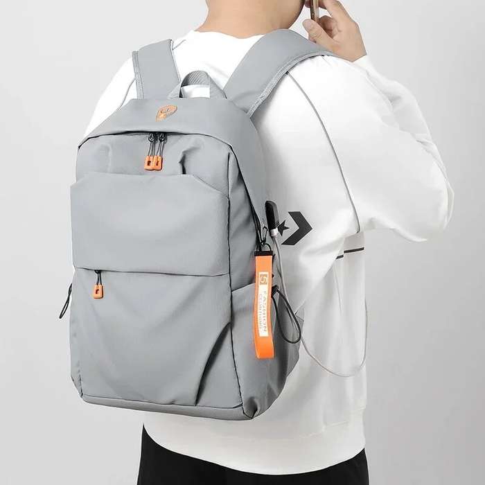 Grey - Men's Backpack Waterproof Lightweight USB Charging Laptop Bag Male Business Casual Youth Trav
