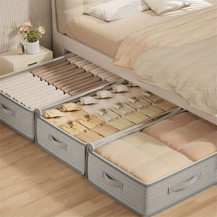 4 pcs - 4PCS Large Capacity Under Bed Storage Bags Containers Space Saving Clothes Blanket Organizer