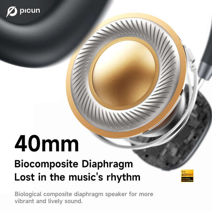Grey - PICUN F5 ANC Headset bluetooth Headphone -25dB Active Noise Cancelling 40mm Large Drivers HiF