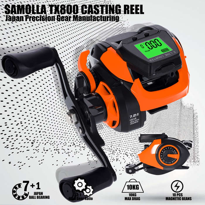 Right hand - SAMOLLA Electronic Bait Casting Fishing Reel Large LED Screen 7.2:1 High Speed 10kg Max