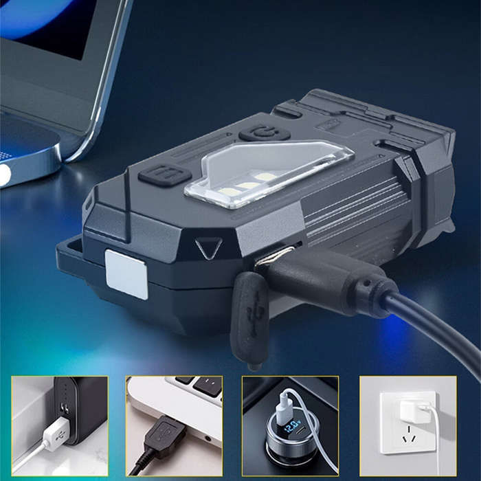 Black - Portable LED+COB Mini LED Keychain Light USB Rechargeable with Multifunctional COB Work Lamp